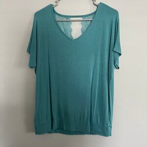 Apt 9. Intimates Sleepwear Shirt Size L Aqua Lace back Short Sleeve